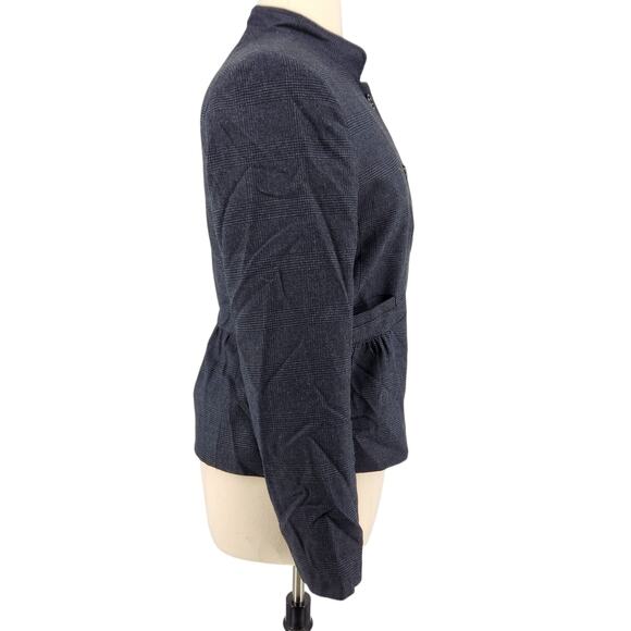 Loft Glen Check Blazer Gray Size 14 Mandarin Collar Peplum Back - Picture 5 of 7